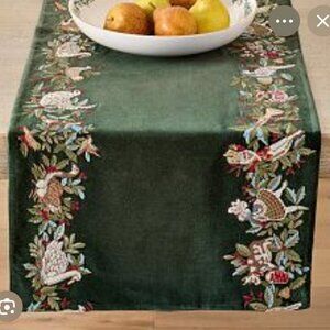 Stunning! Pottery Barn 12 Days of Christmas Embroidered Velvet Table Runner NWT!